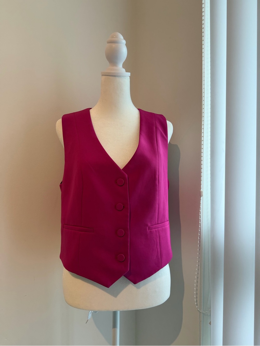 Women’s Sleeveless Button Front Vest - Berry - Picture 3 of 4